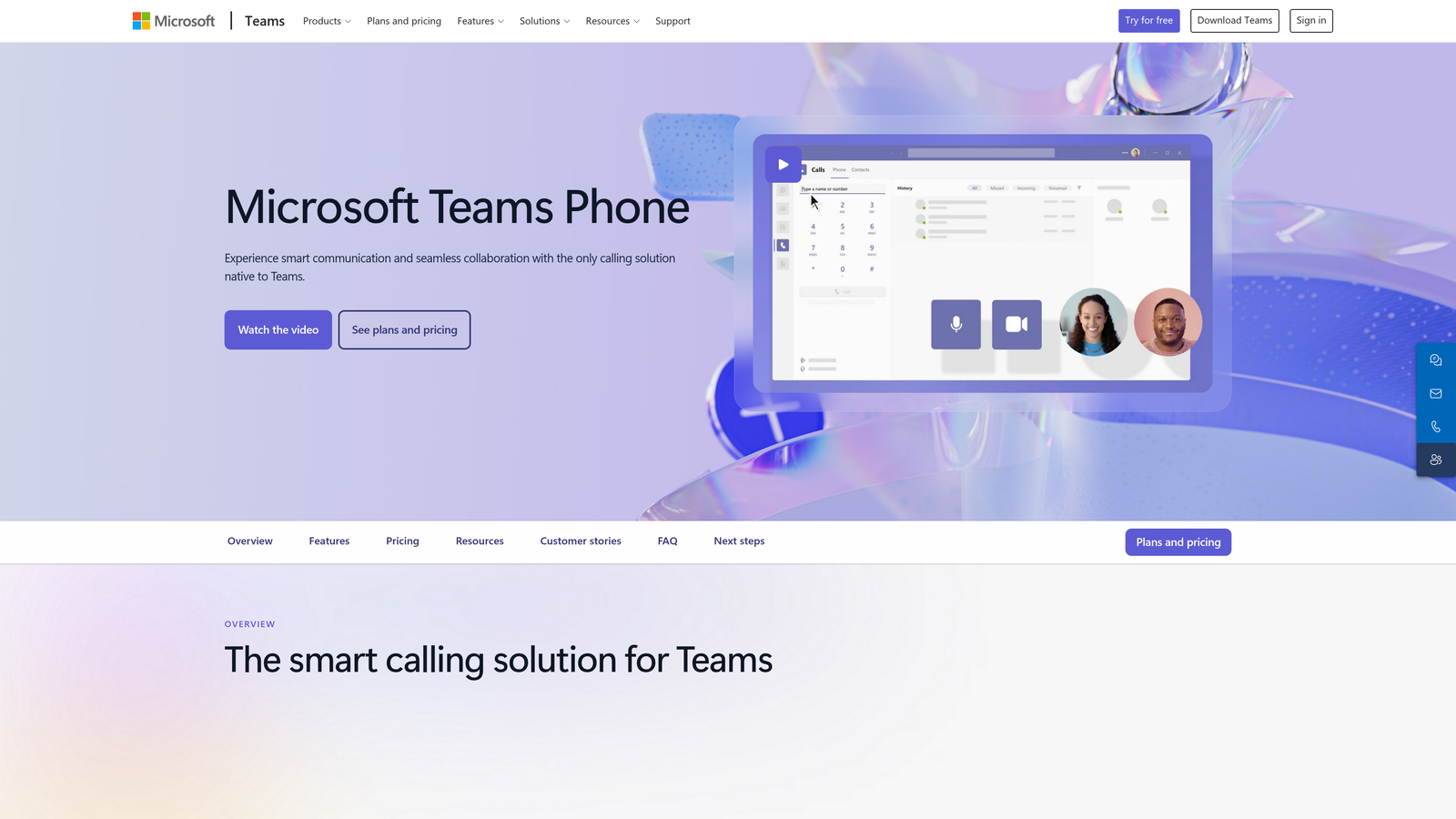 Screenshot of Microsoft Teams Phone website