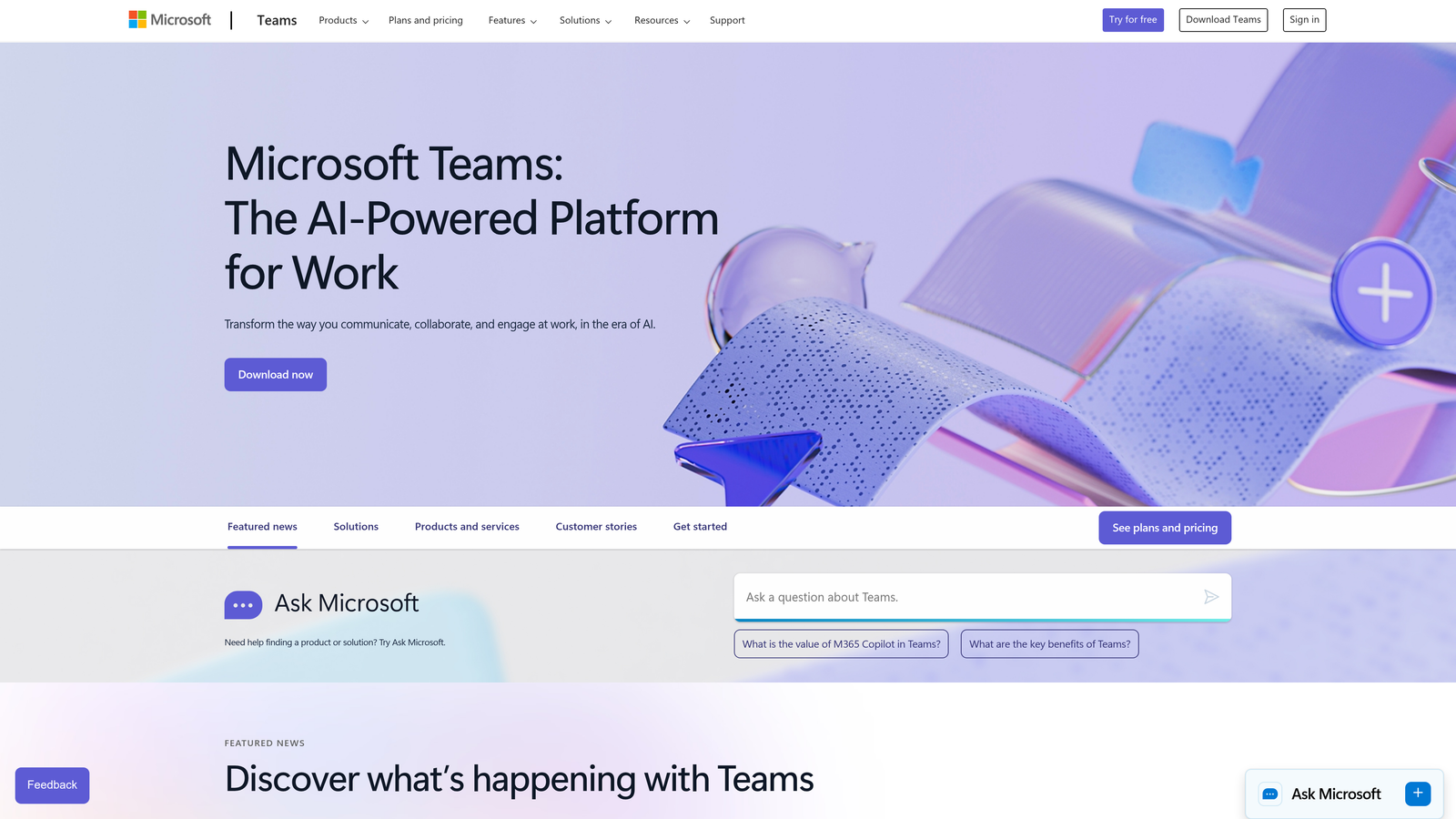 Screenshot of Microsoft Teams website