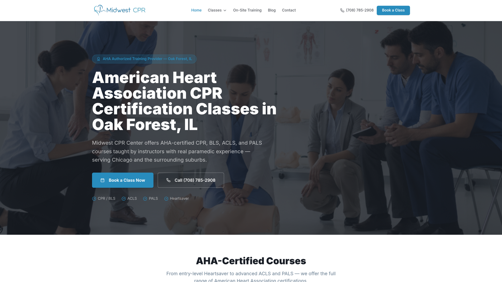 Screenshot of Midwest CPR Center website
