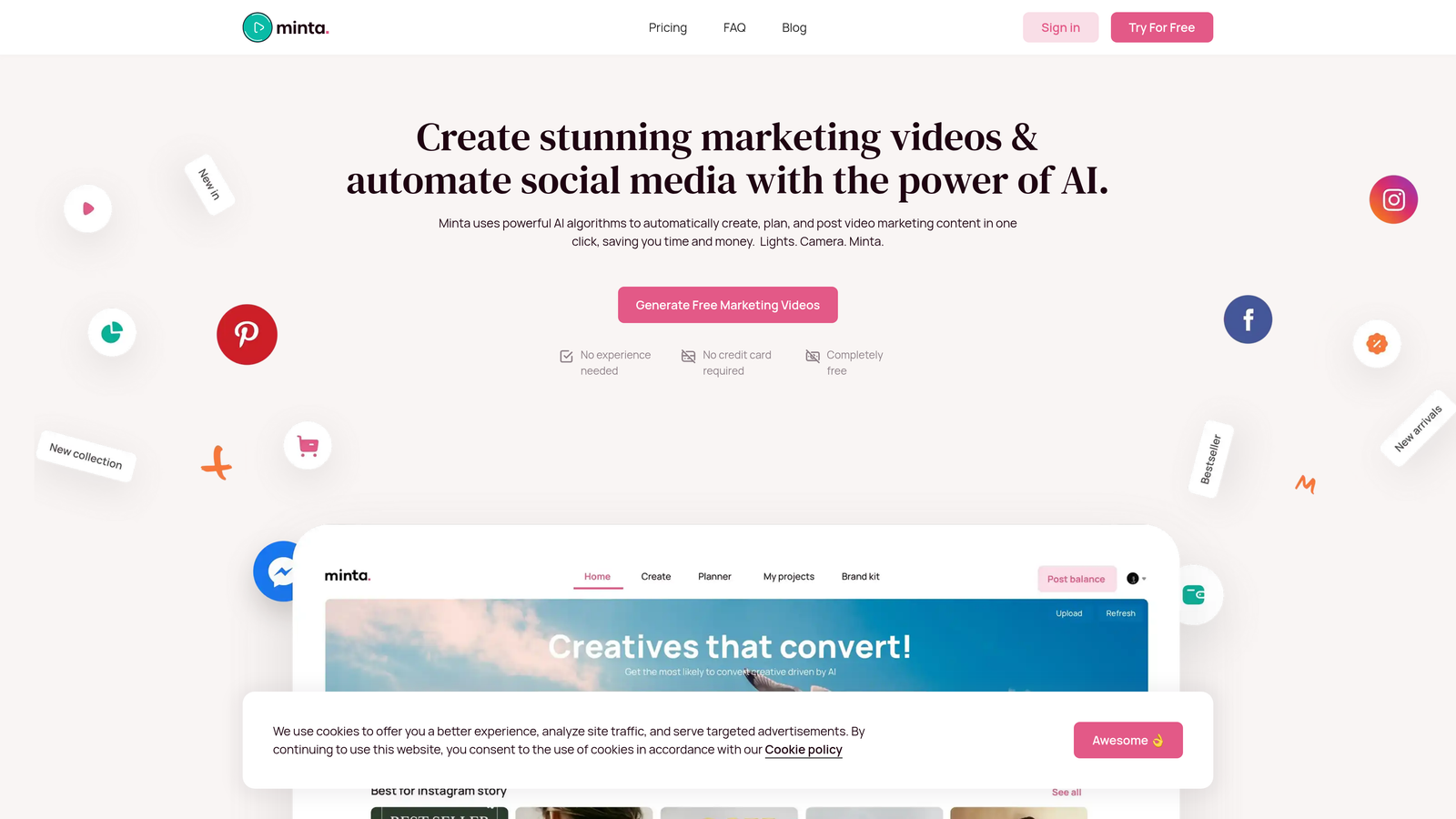 Screenshot of Minta website