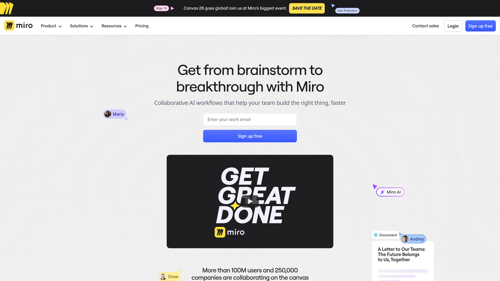 Screenshot of Miro website