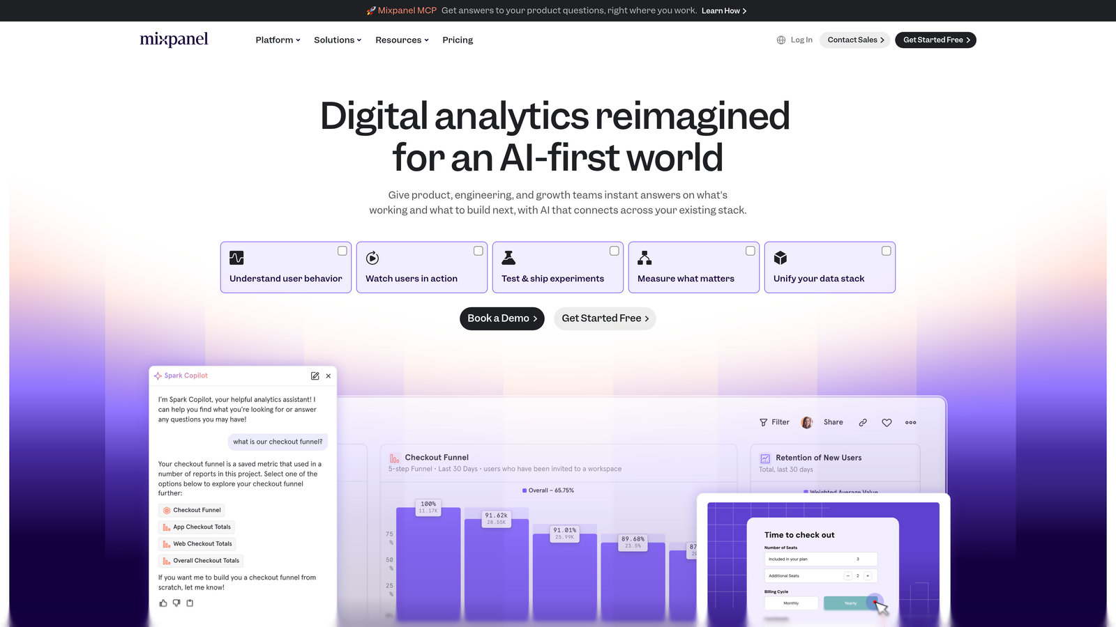 Screenshot of Mixpanel website