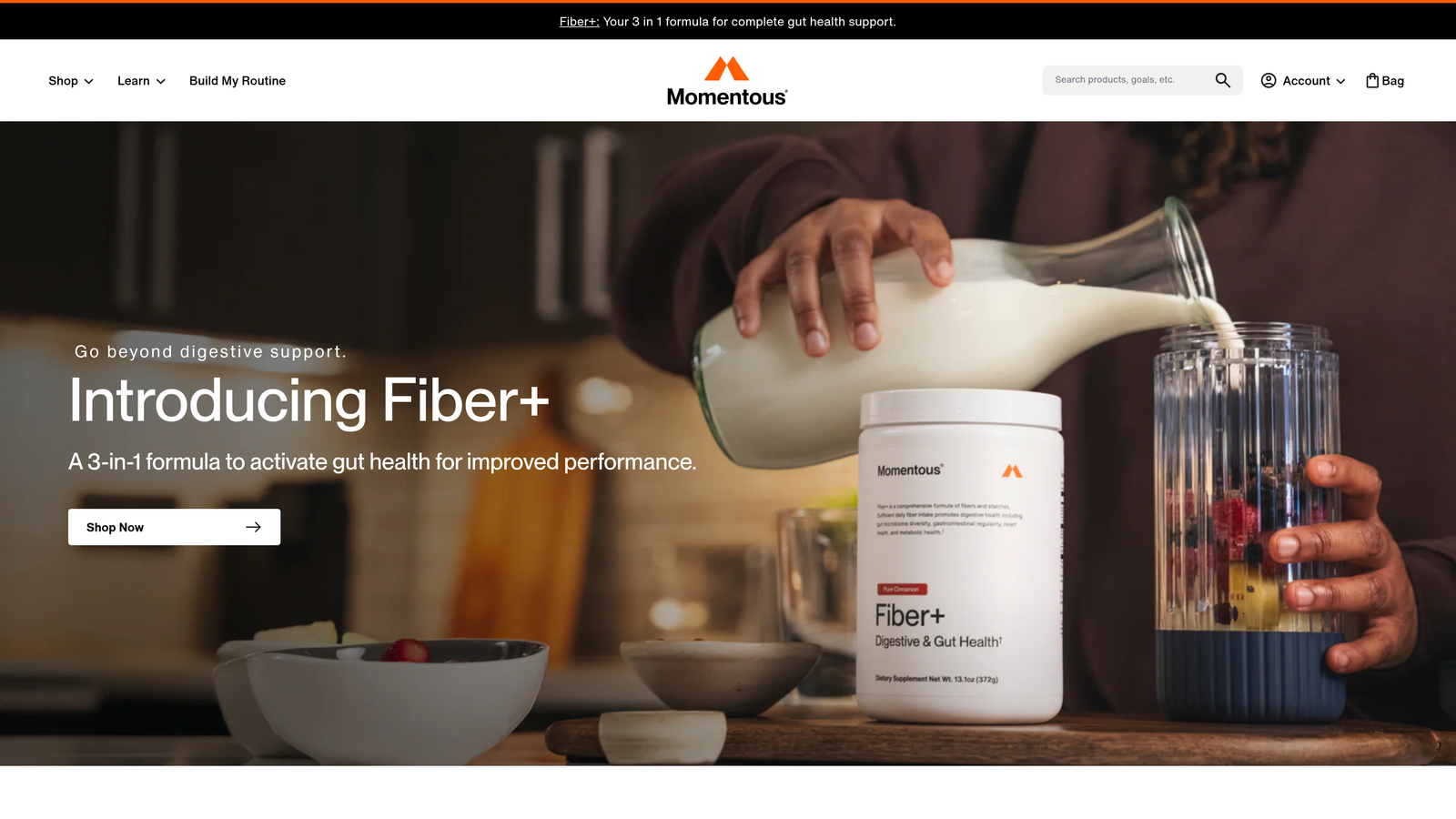 Screenshot of Momentous Recovery Protein website