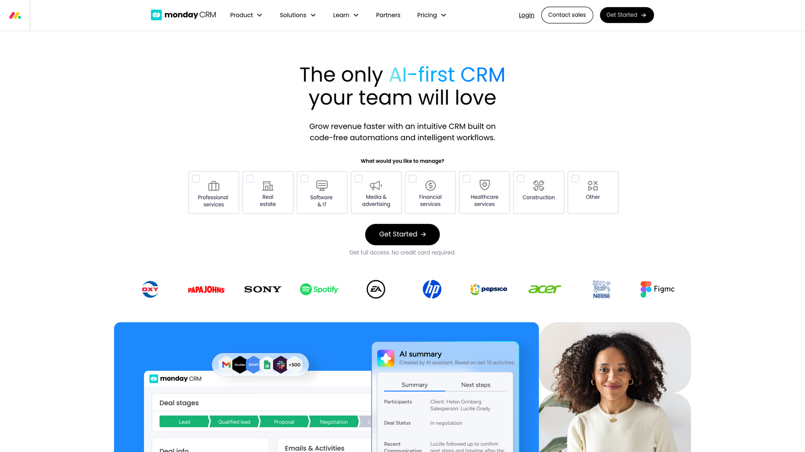 Screenshot of monday CRM website