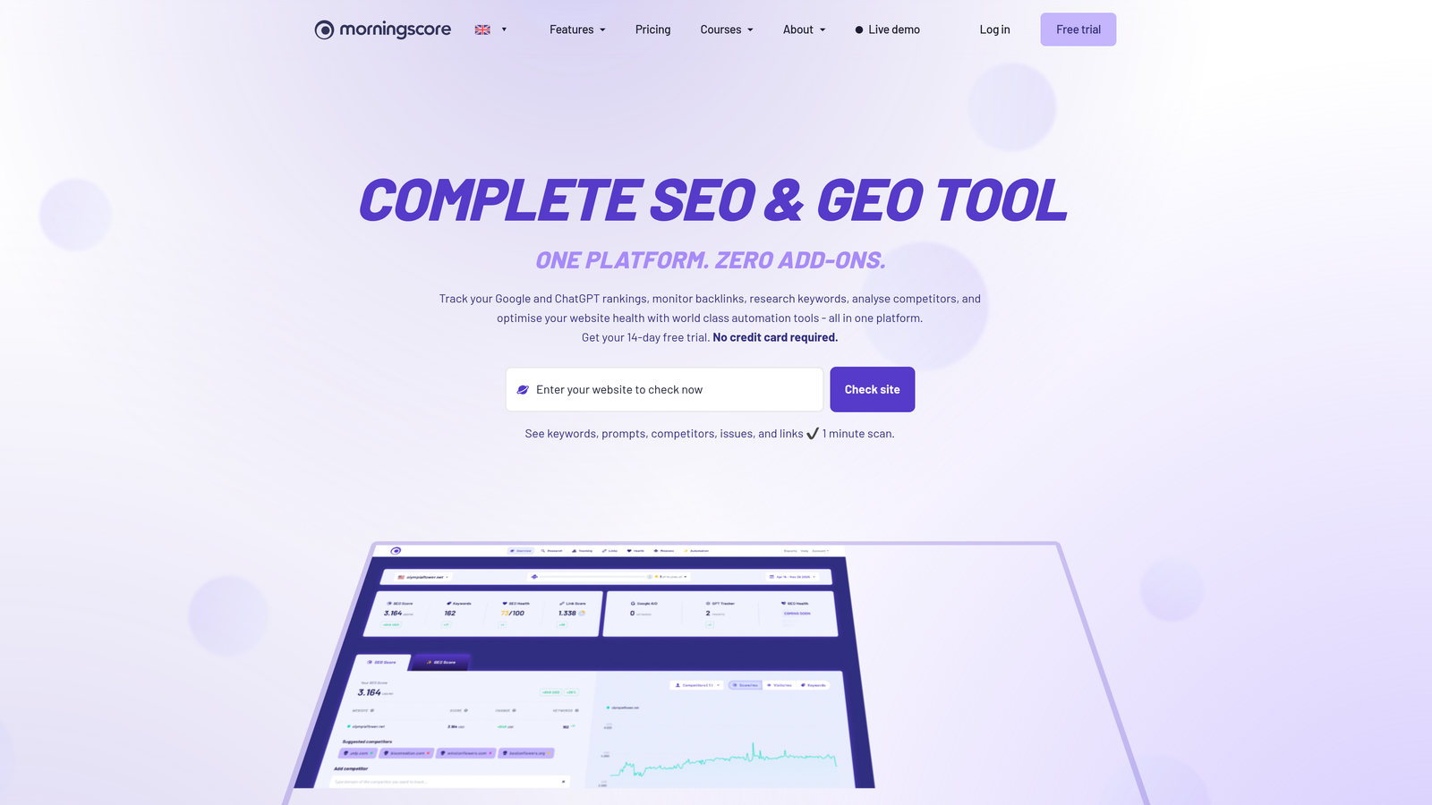 Screenshot of Morningscore website
