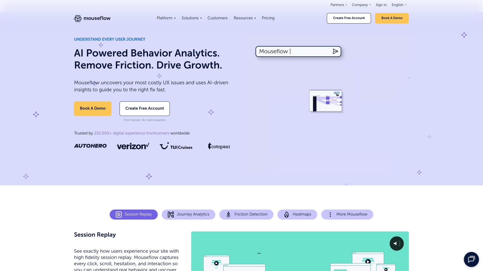 Screenshot of Mouseflow website