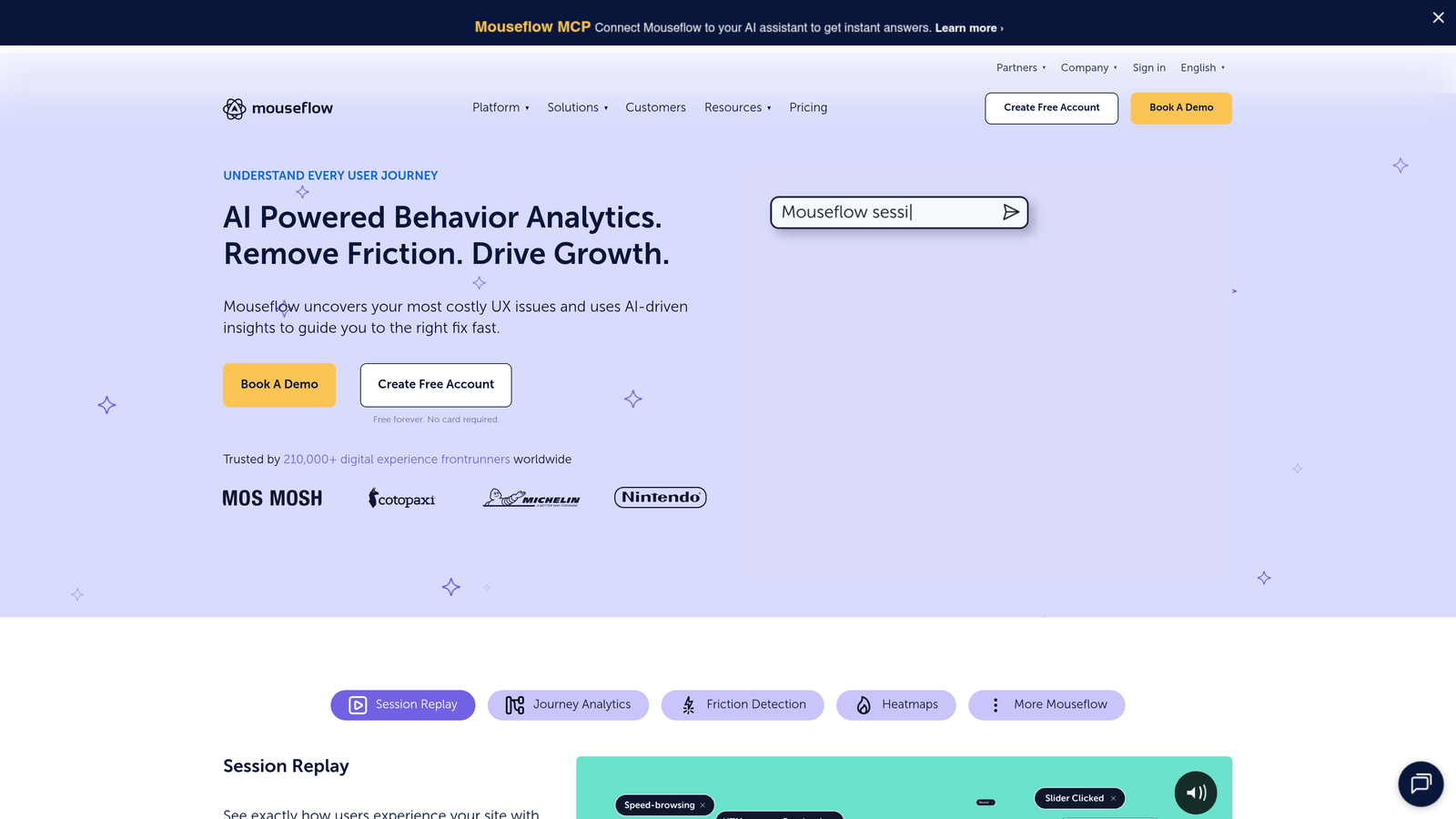 Screenshot of Mouseflow website