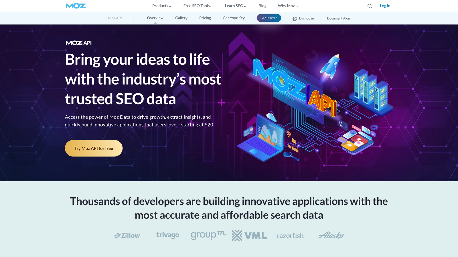 Screenshot of Moz API website