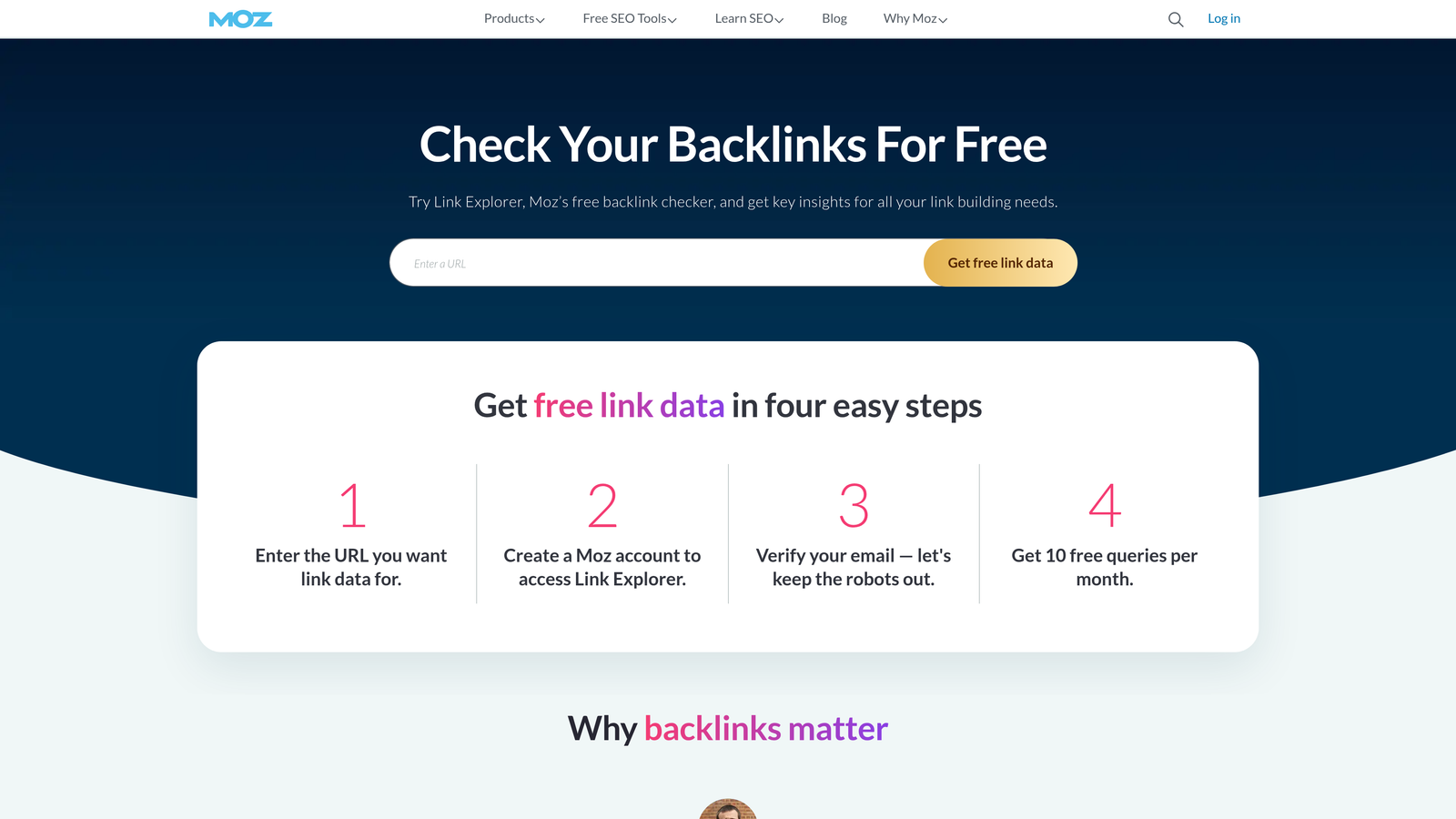 Screenshot of Moz Link Explorer website