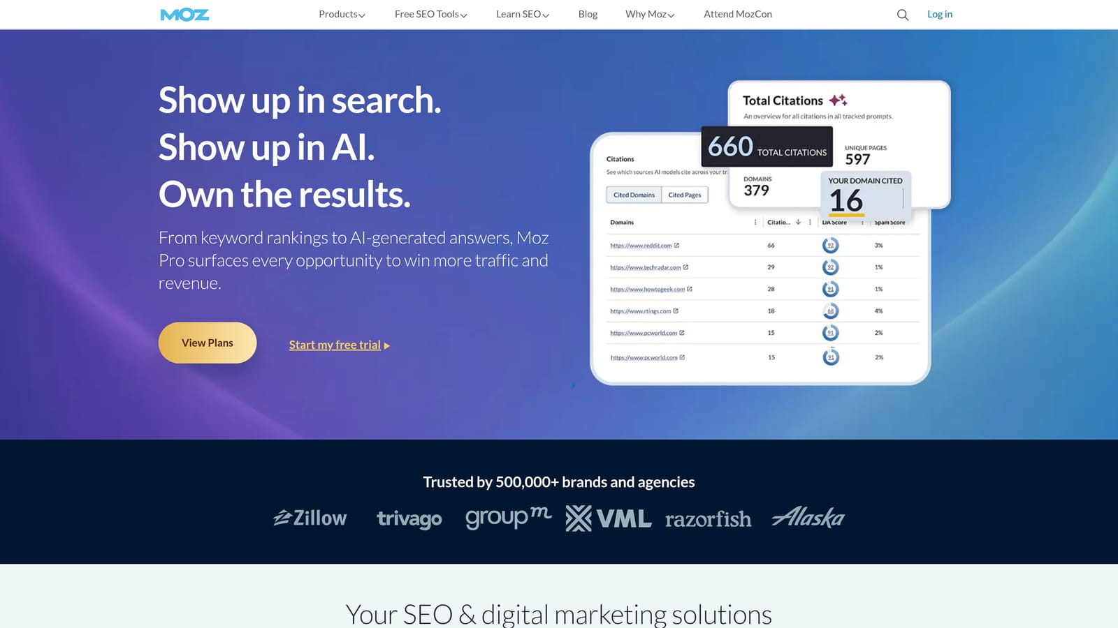 Screenshot of Moz Pro website