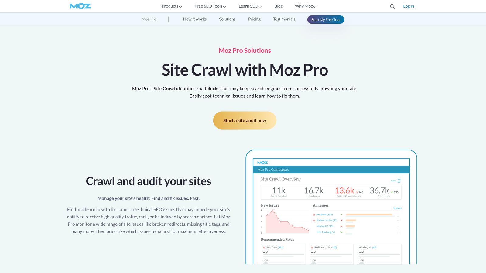 Screenshot of Moz Pro Site Crawl website