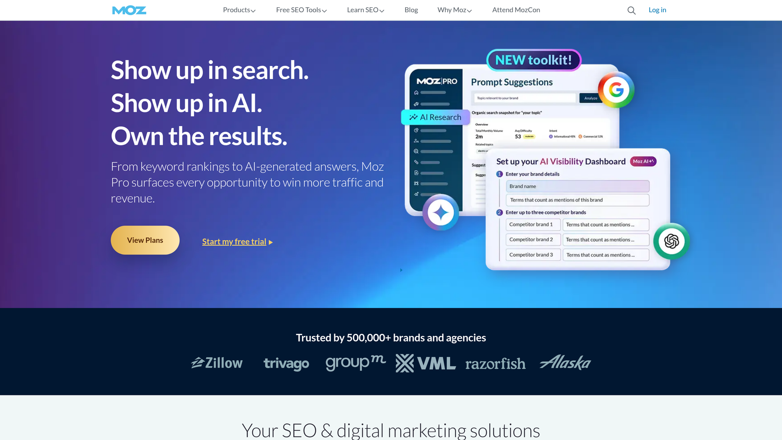 Screenshot of Moz website