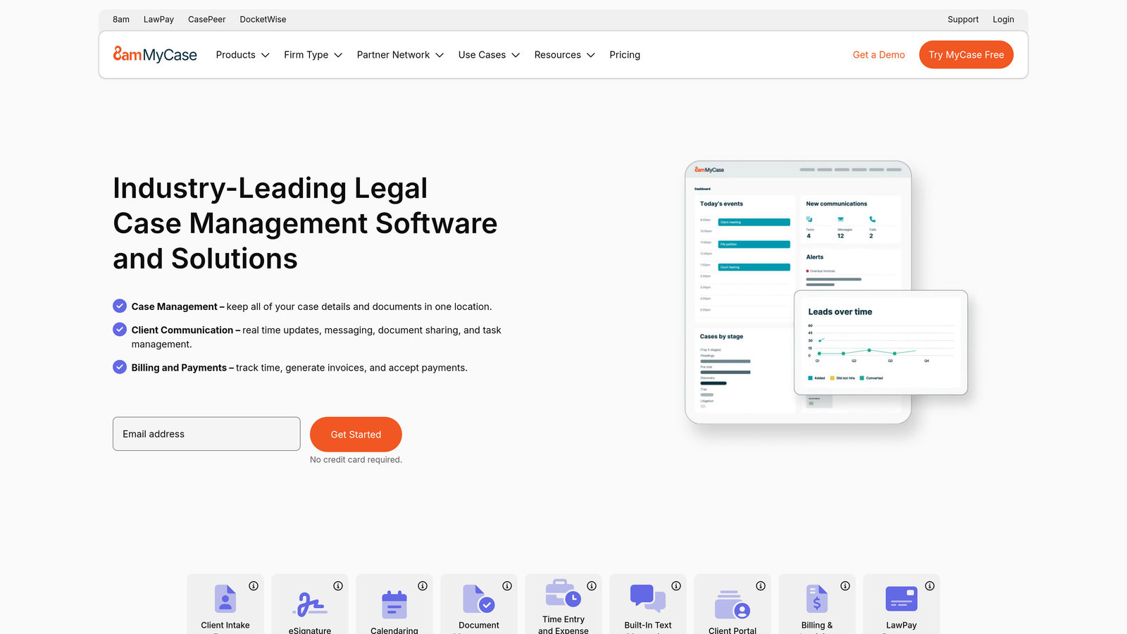 Screenshot of MyCase website