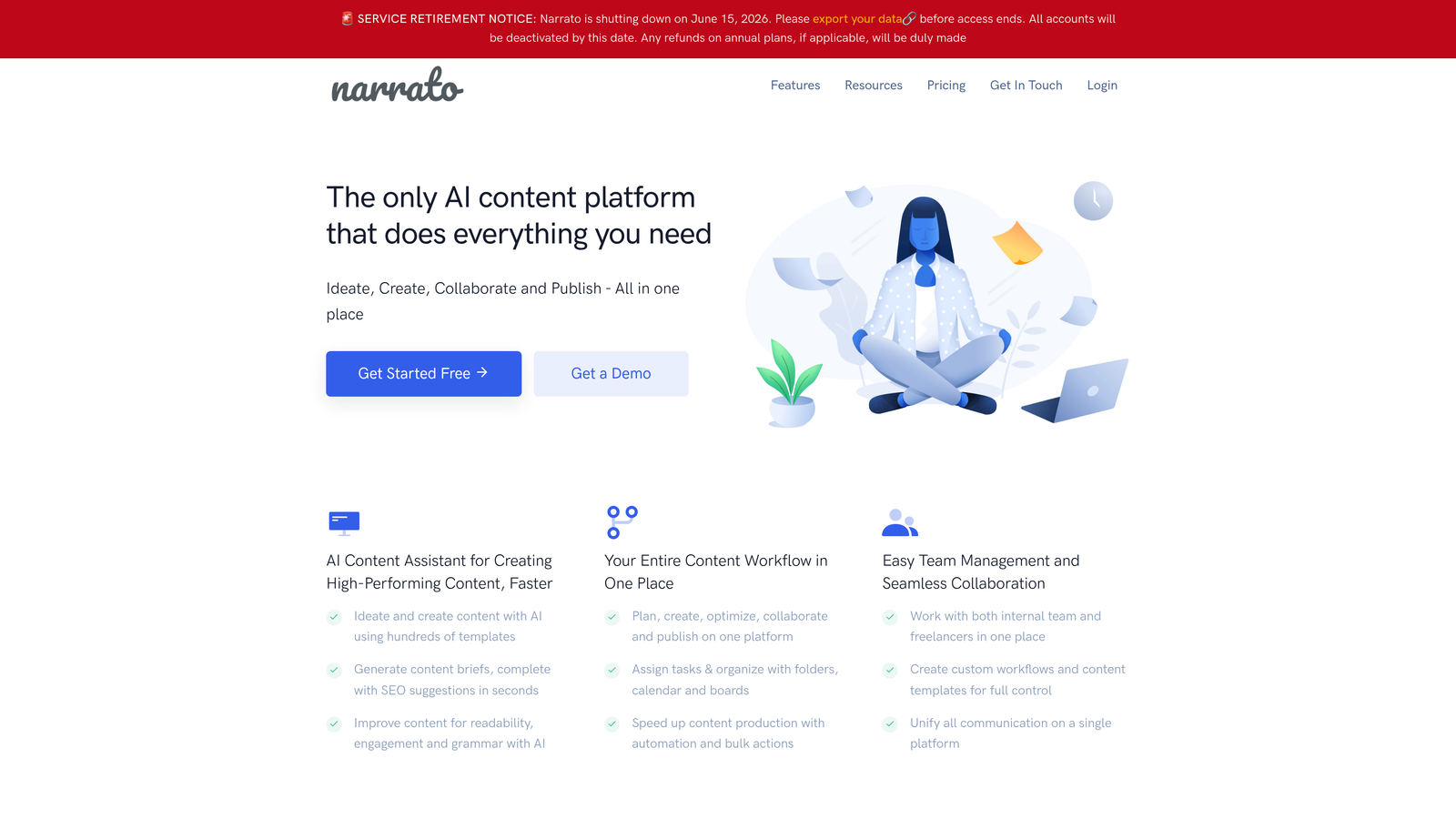 Screenshot of Narrato website