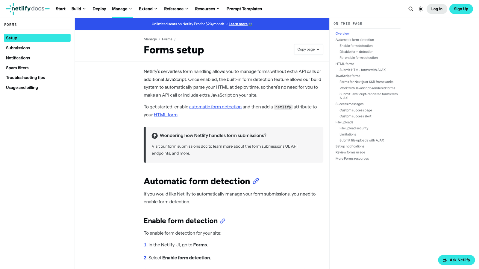Screenshot of Netlify Forms website