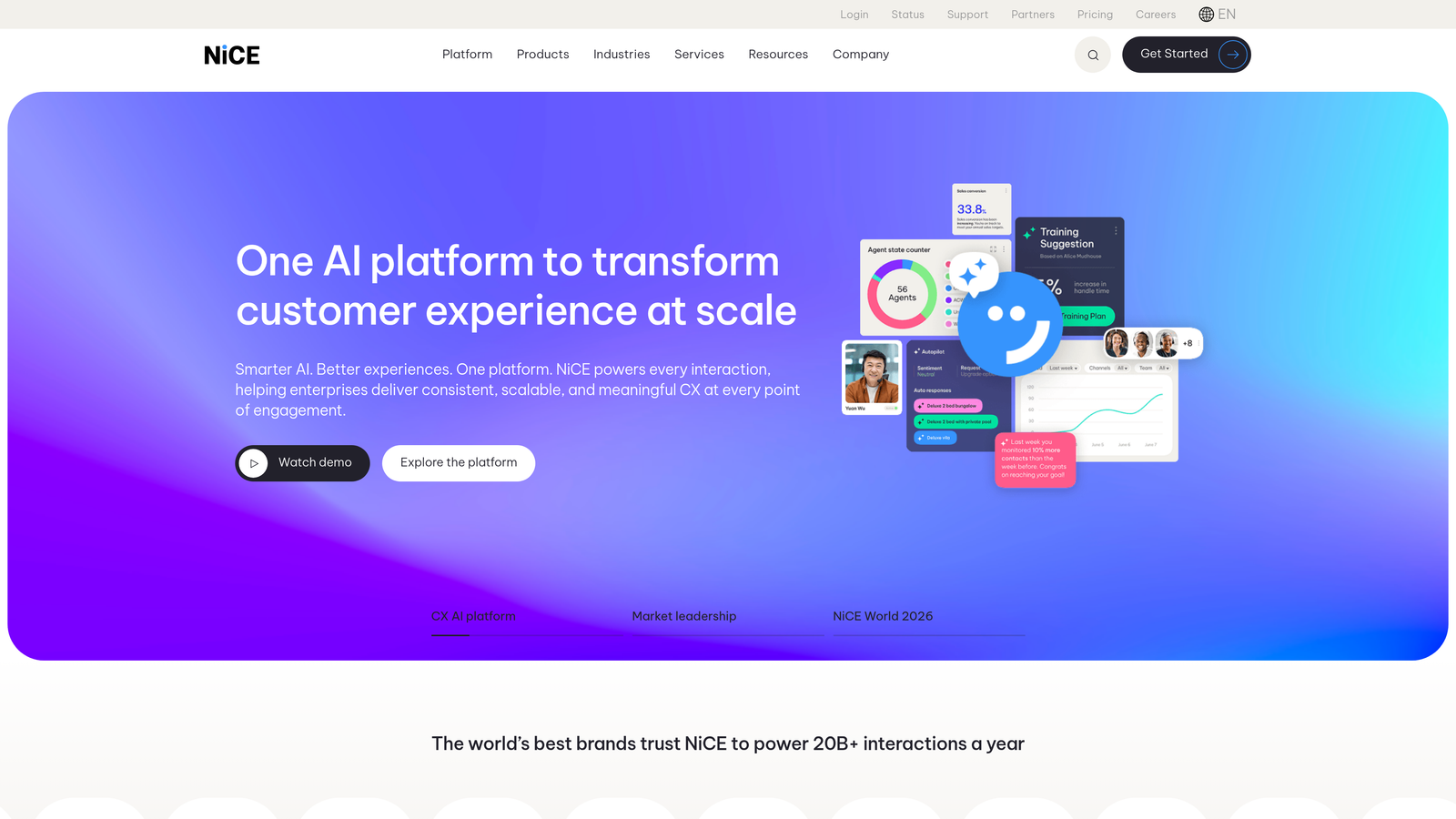 Screenshot of NICE CXone website