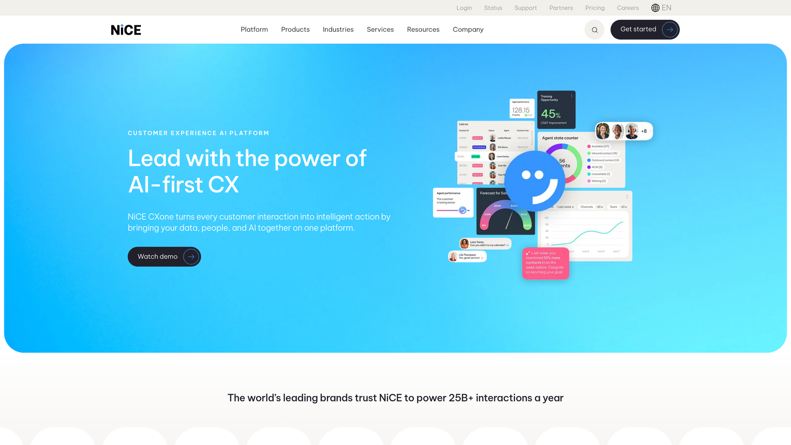 Screenshot of NICE CXone website