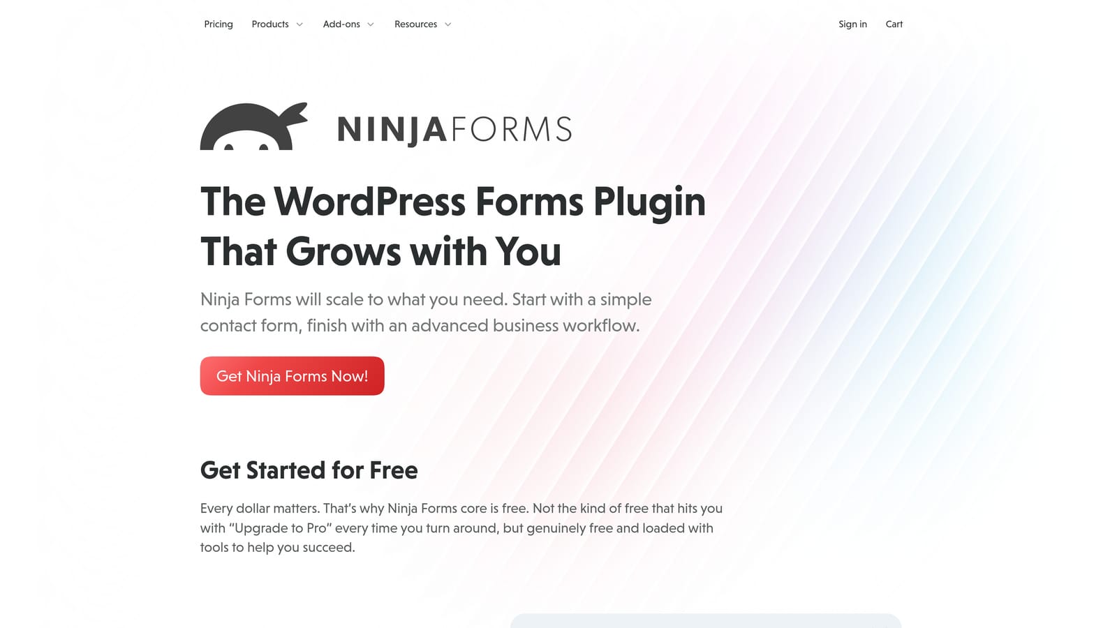 Screenshot of Ninja Forms website