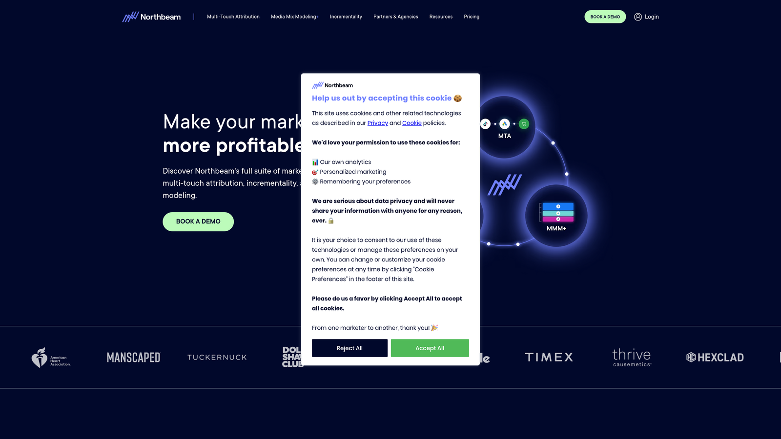 Screenshot of Northbeam website