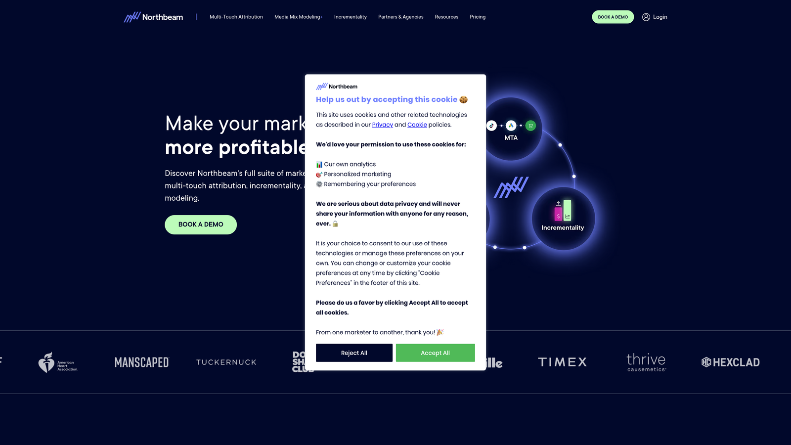 Screenshot of Northbeam website