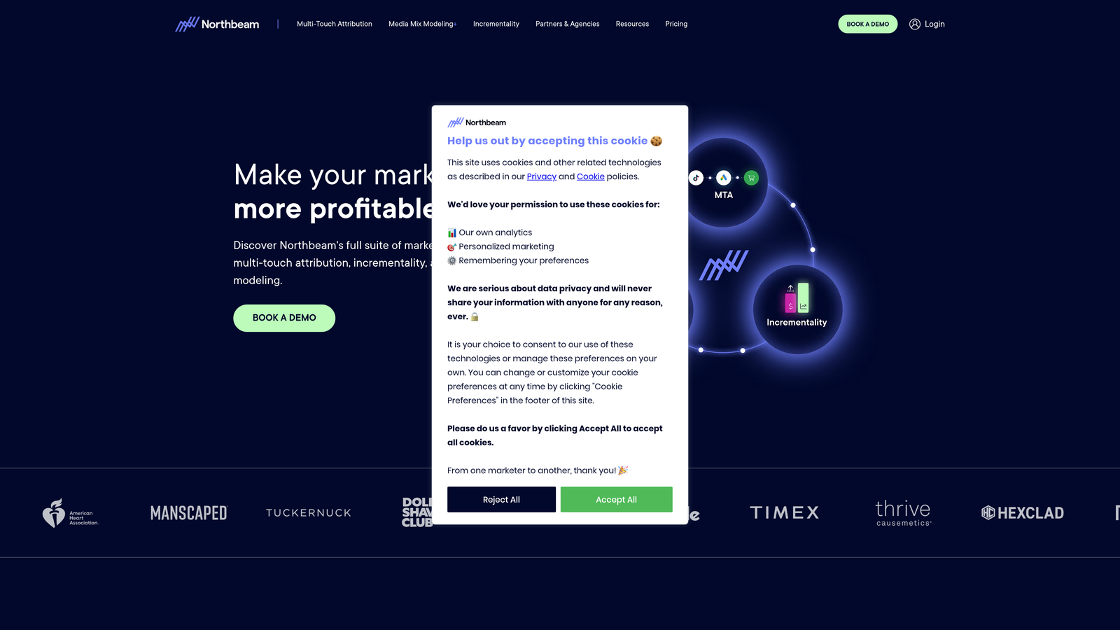 Screenshot of Northbeam website