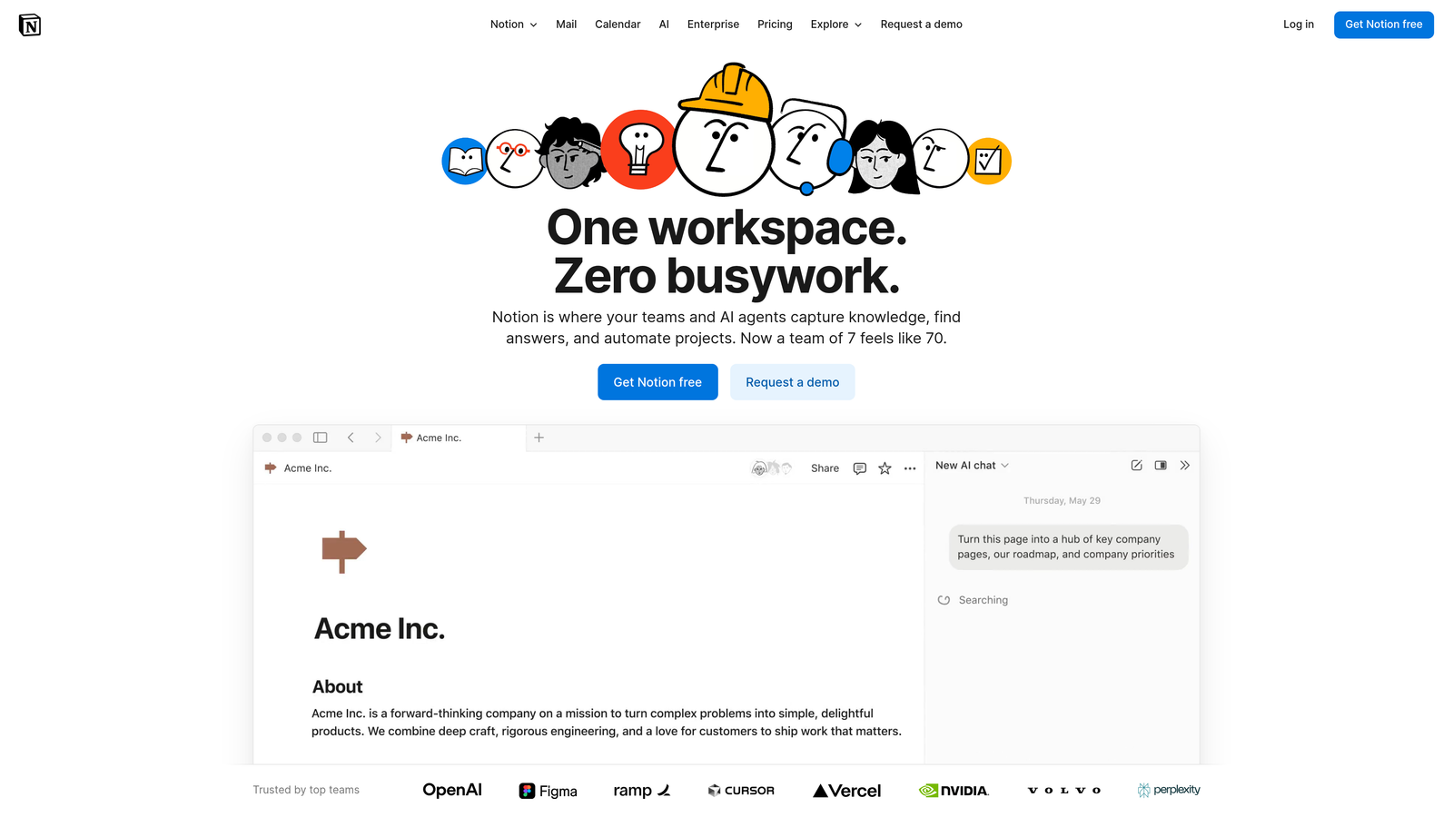 Screenshot of Notion AI website homepage