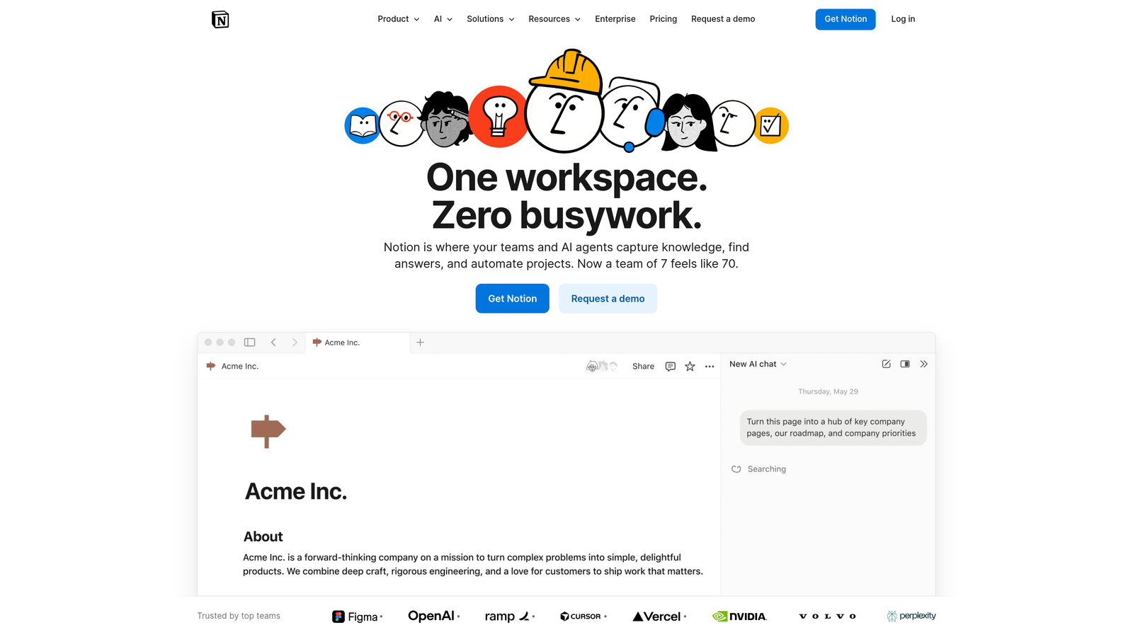 Screenshot of Notion AI website
