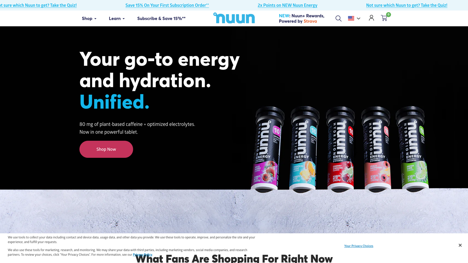 Screenshot of Nuun Sport Hydration website