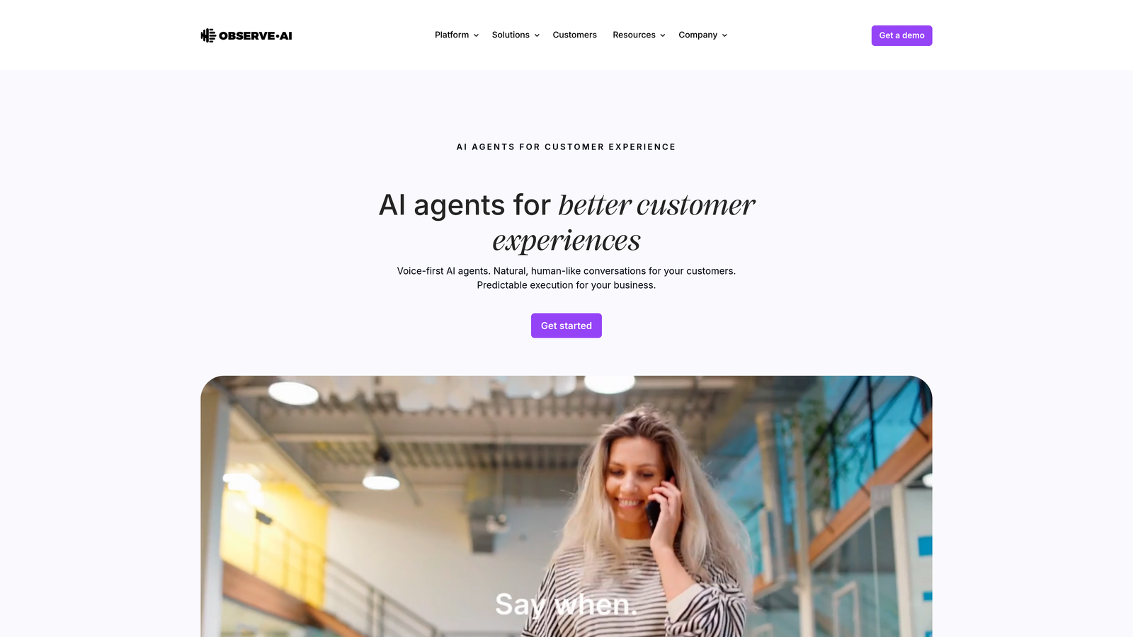 Screenshot of Observe.AI website