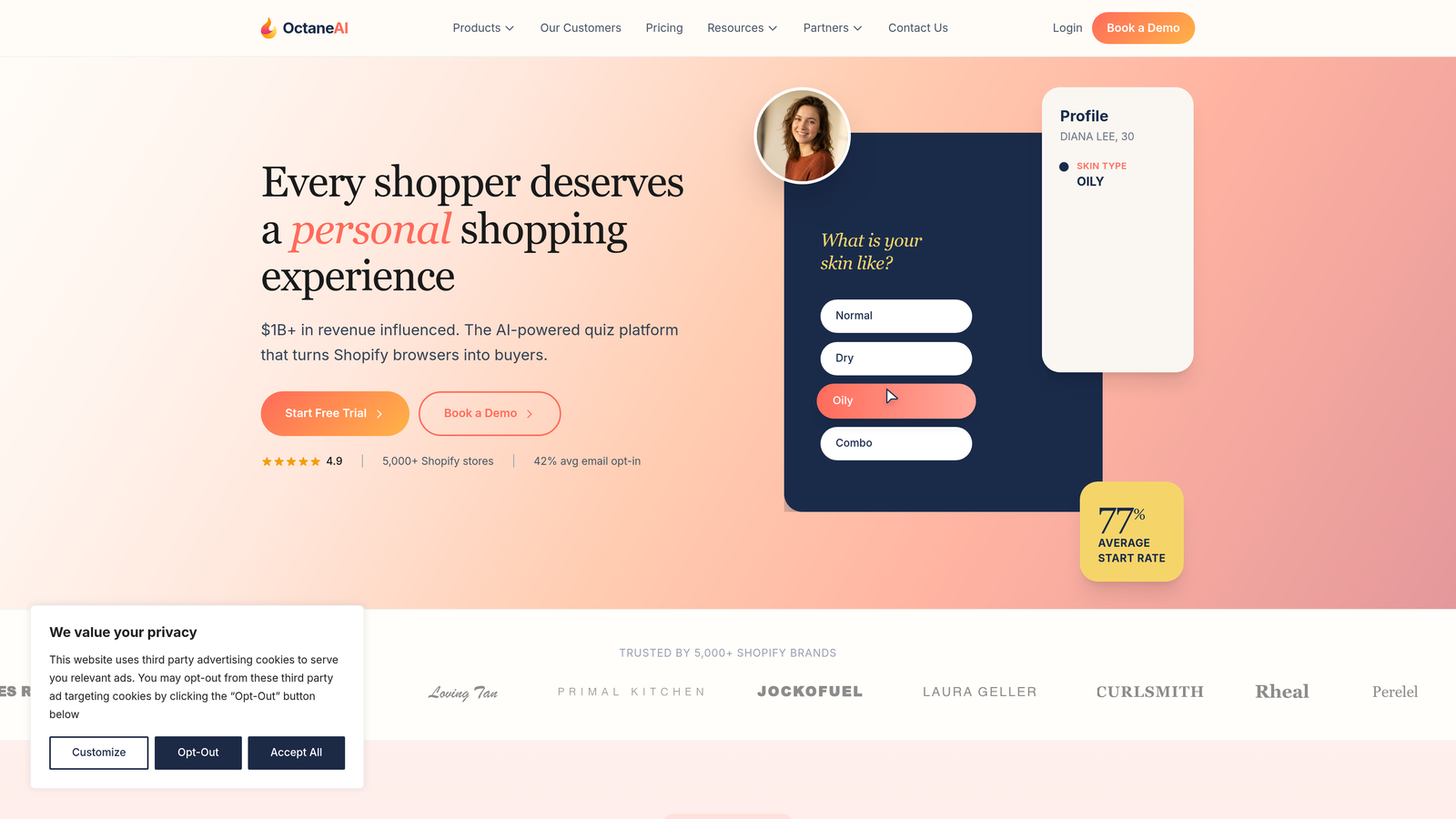 Screenshot of Octane AI website