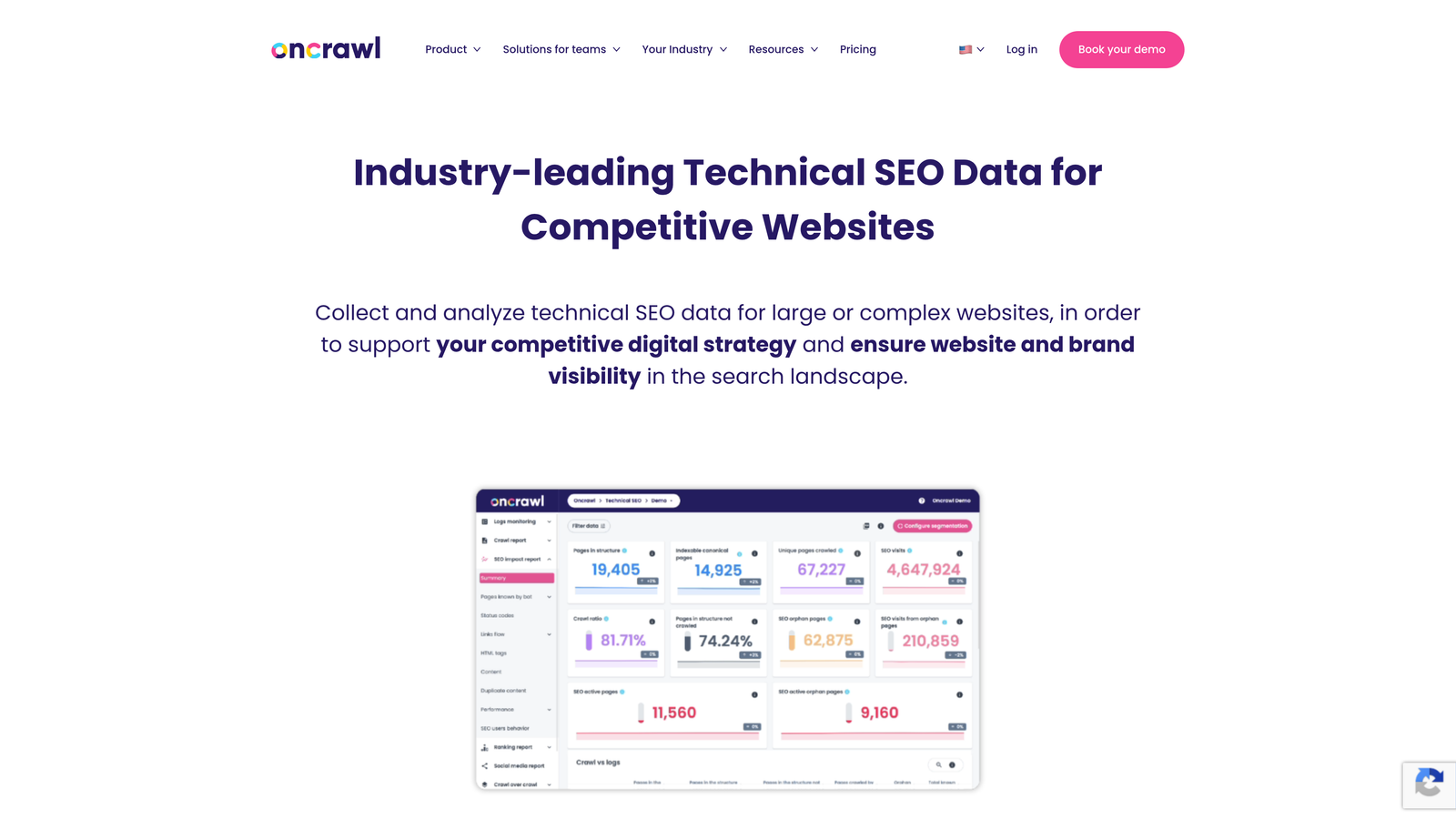 Screenshot of Oncrawl website