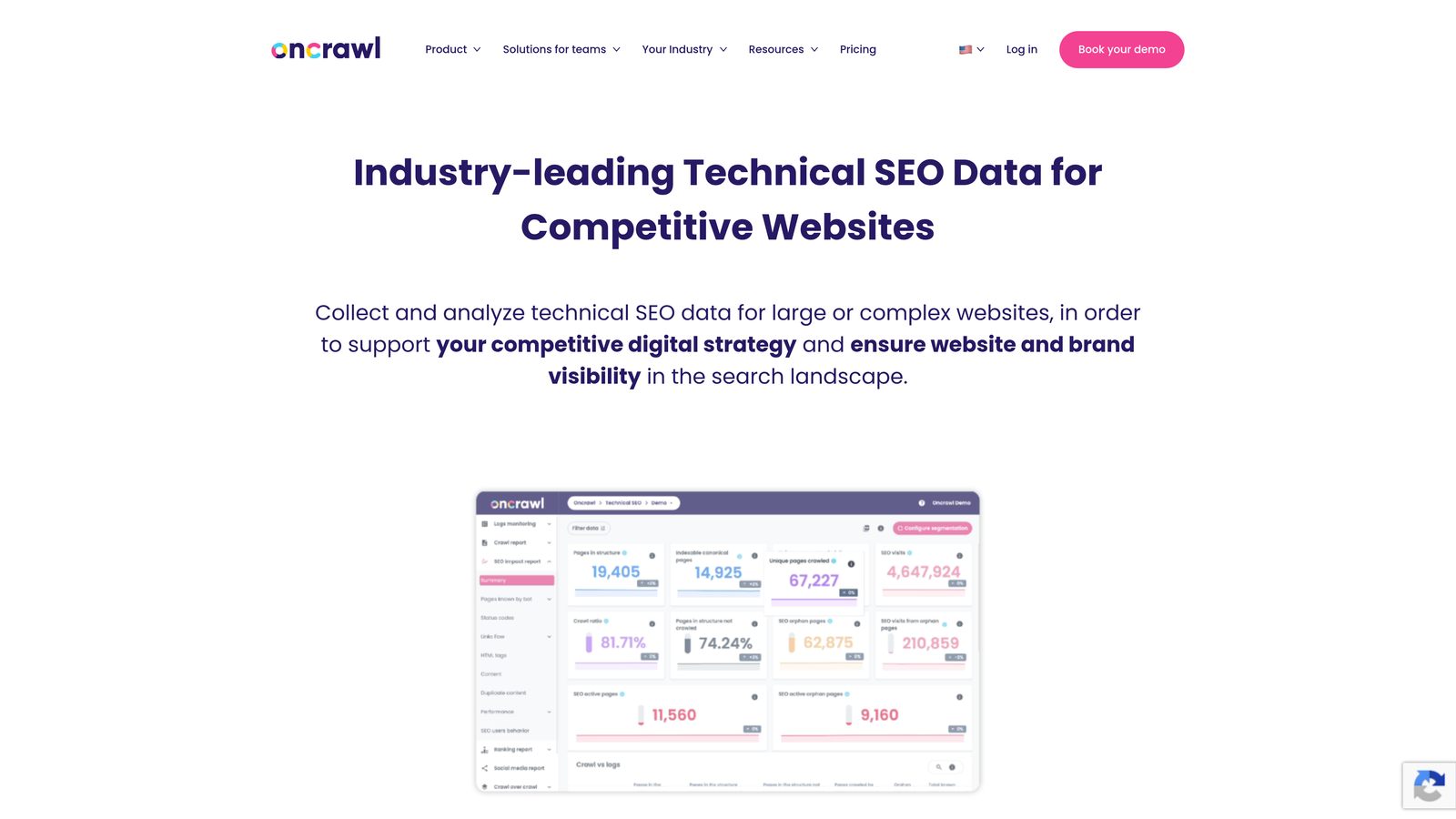Screenshot of Oncrawl website