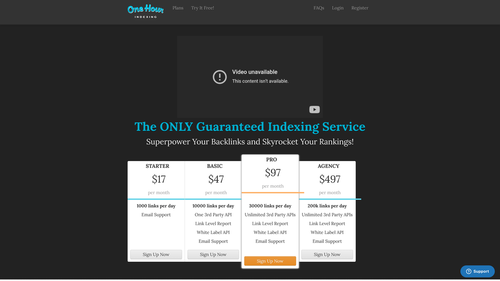 Screenshot of OneHourIndexing website