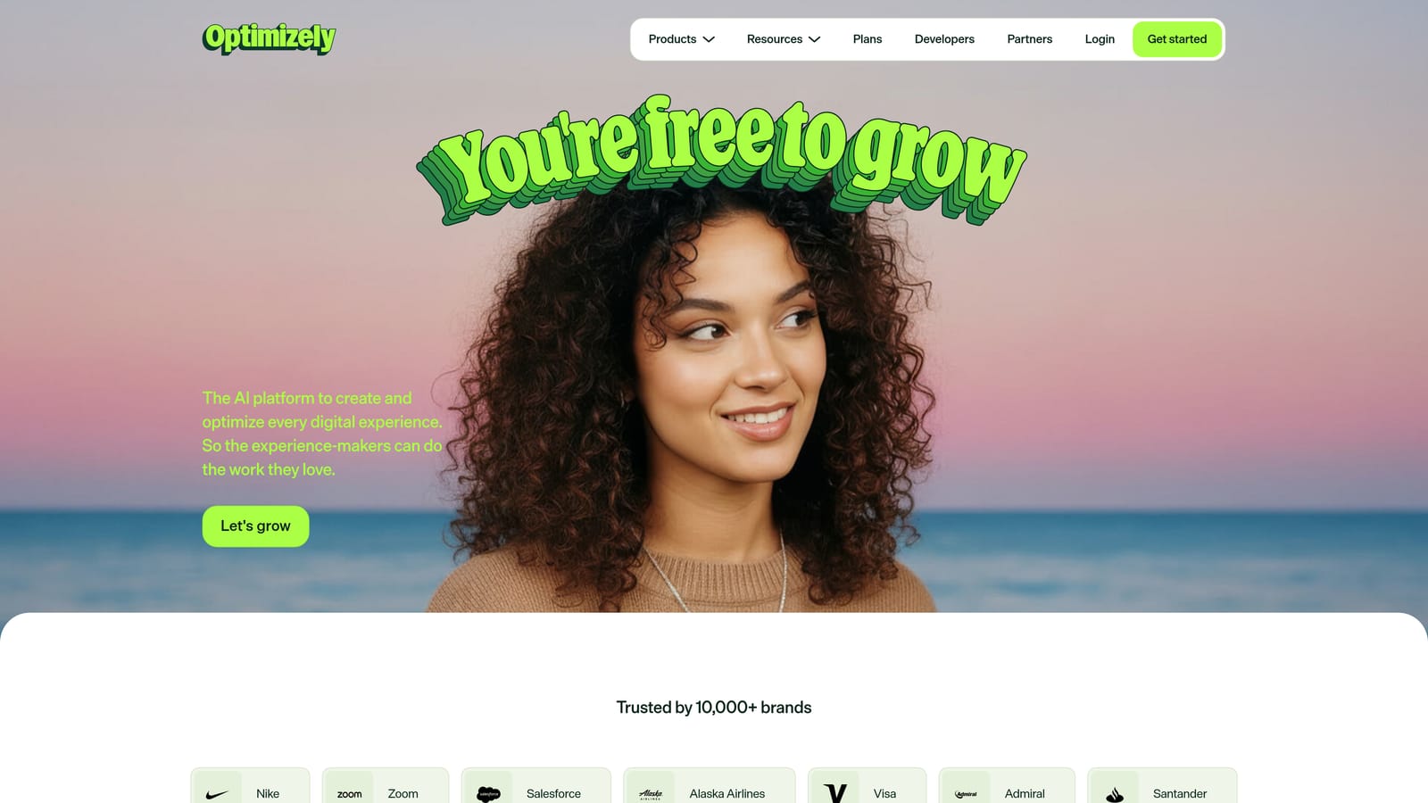 Screenshot of Optimizely website