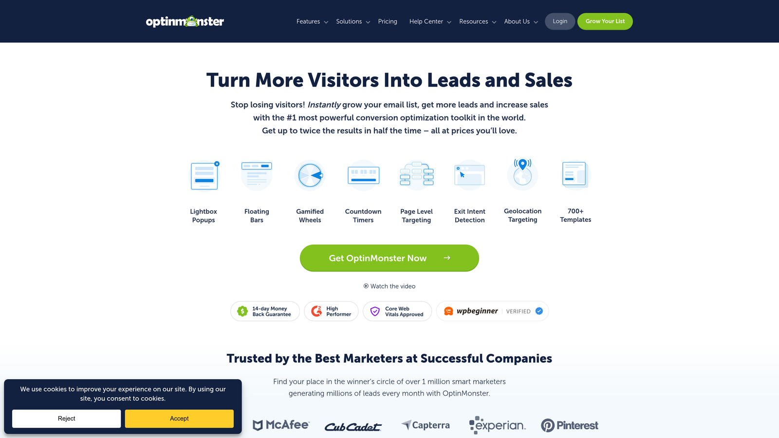 Screenshot of OptinMonster website