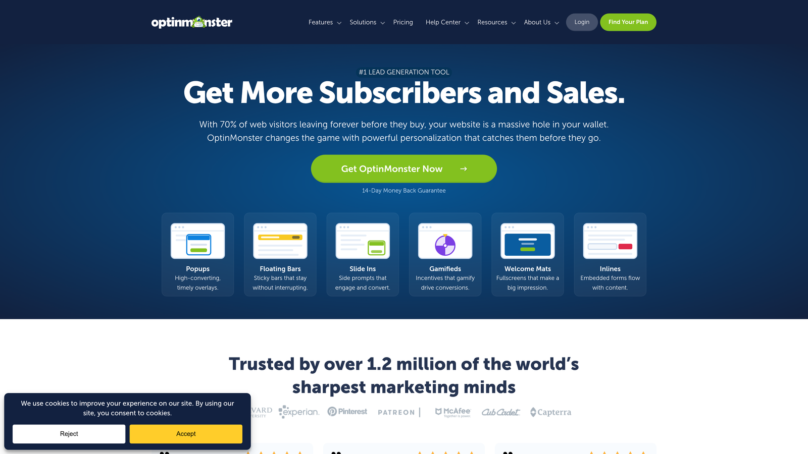 Screenshot of OptinMonster website