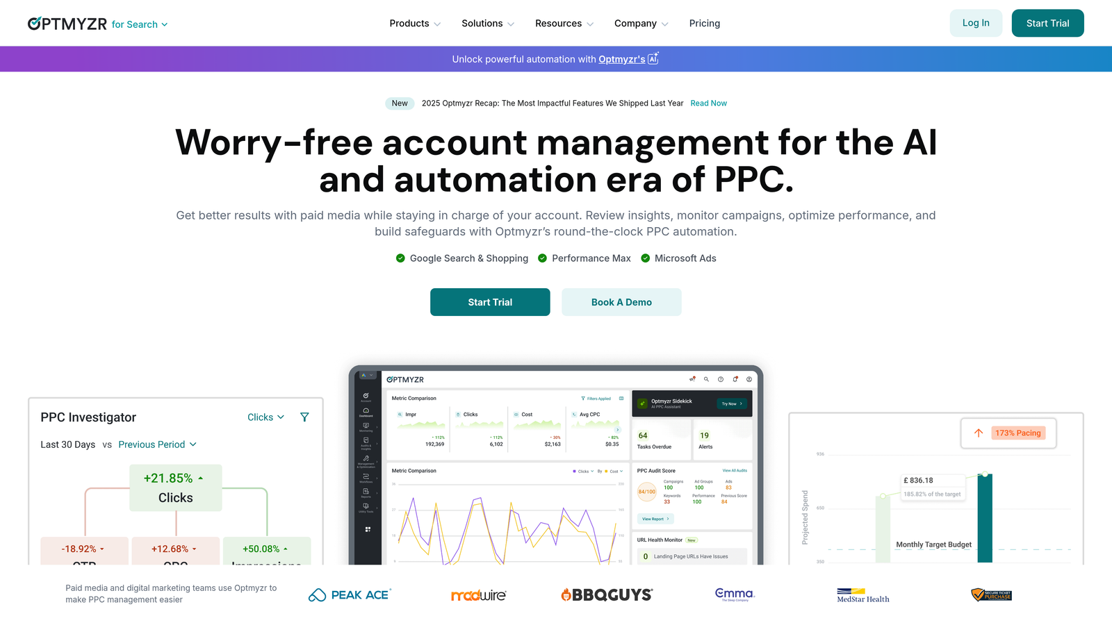 Screenshot of Optmyzr website