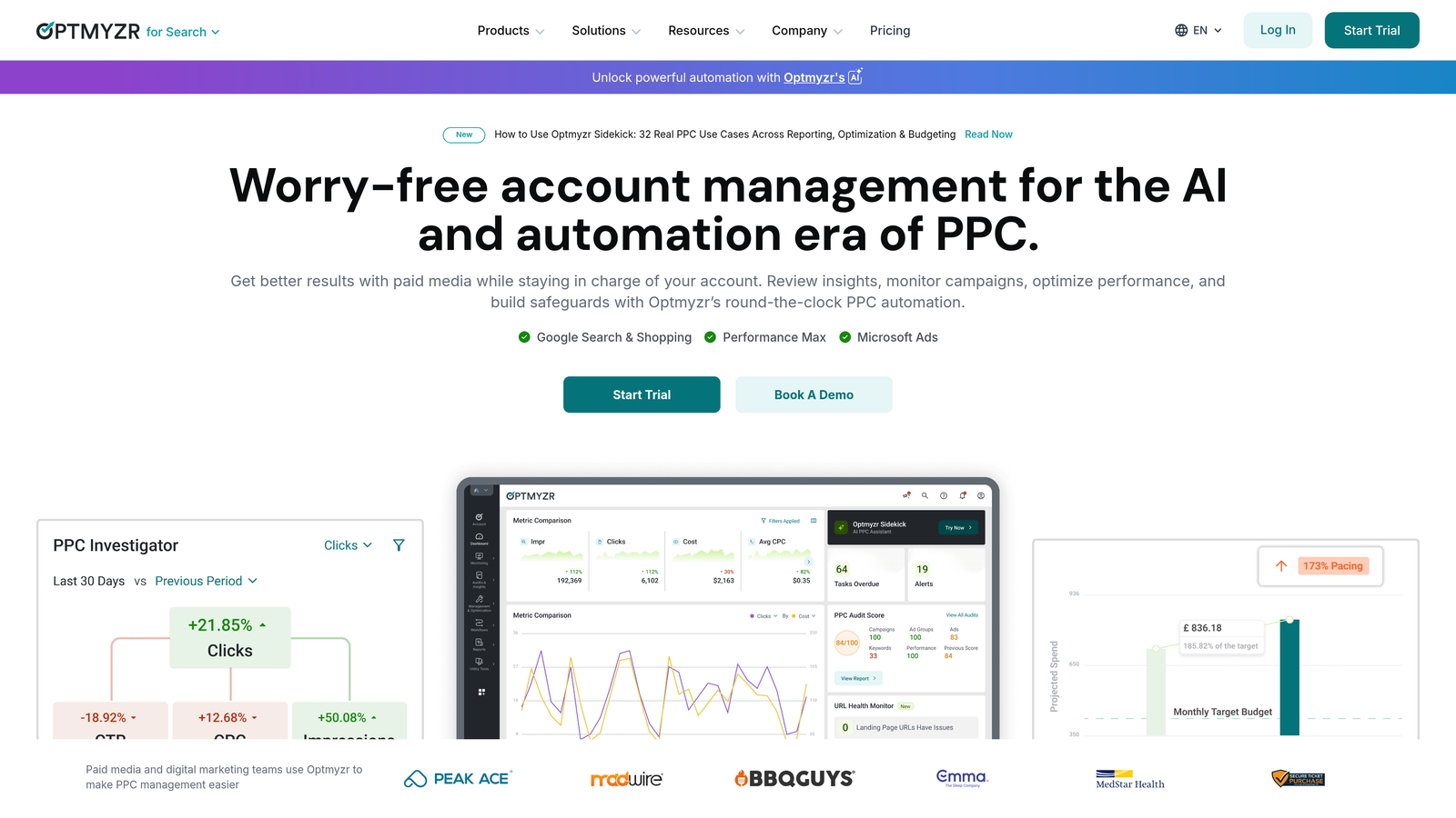 Screenshot of Optmyzr website