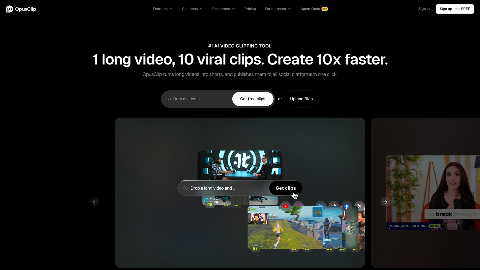 Screenshot of Opus Clip website