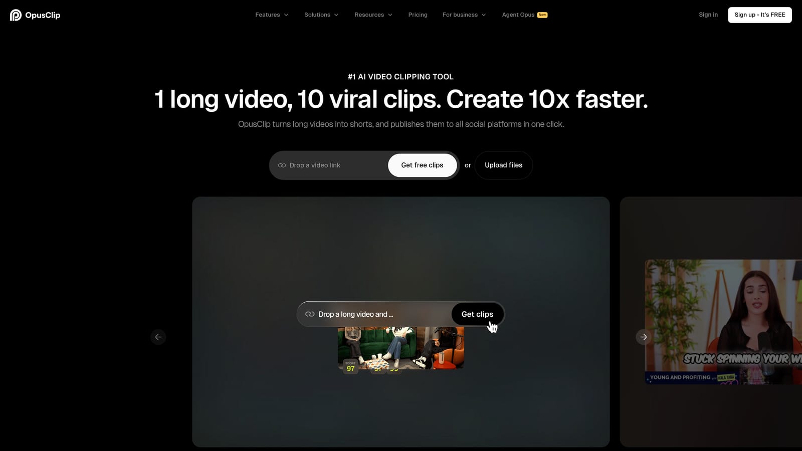 Screenshot of Opus Clip website
