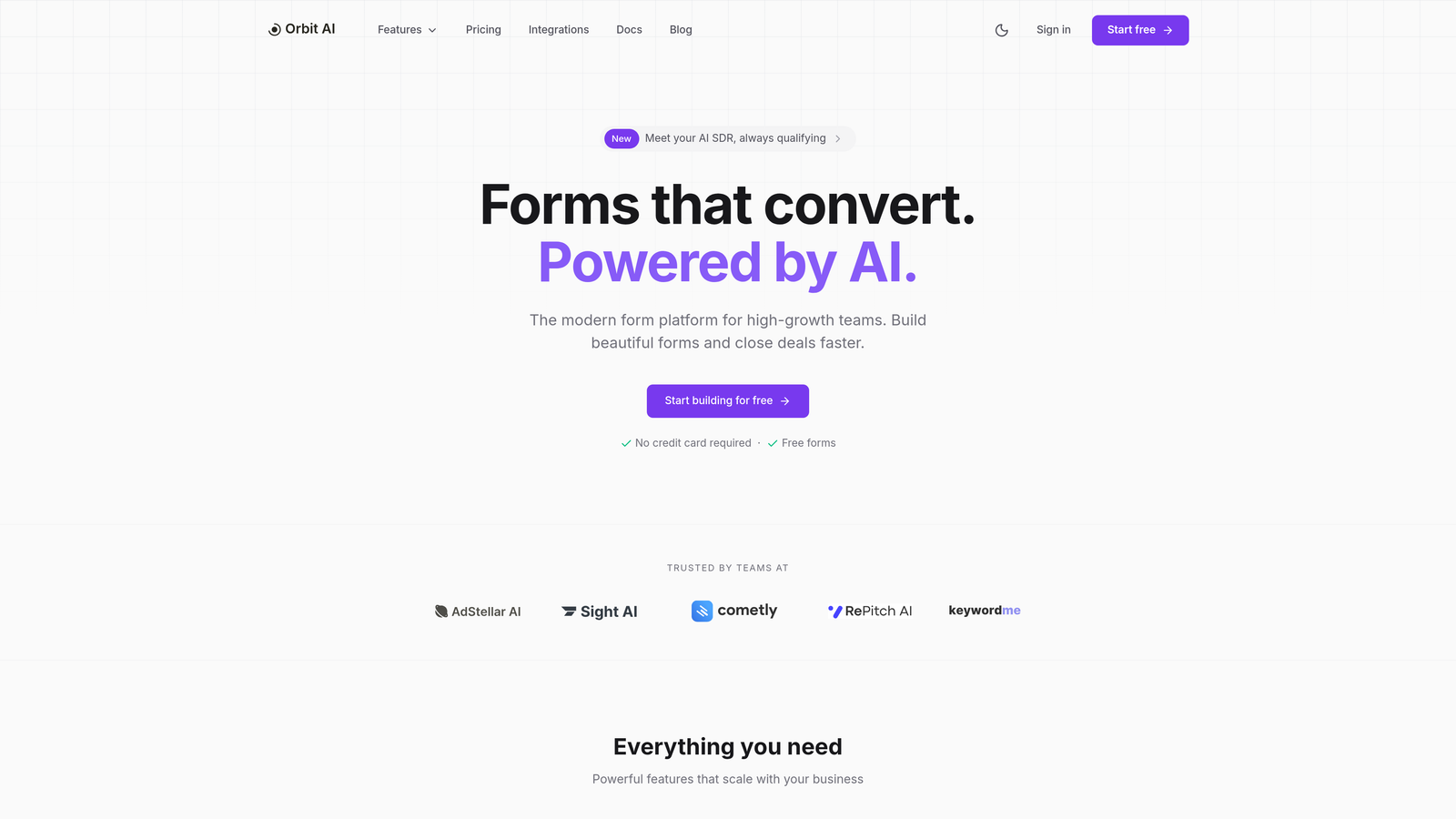 Screenshot of Orbit AI website homepage