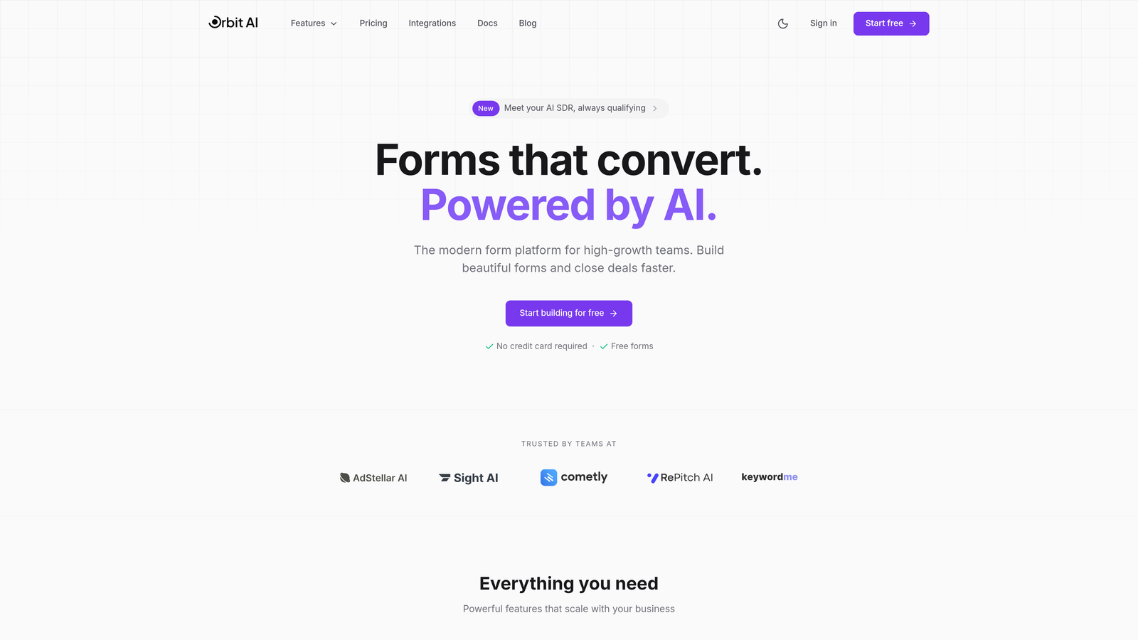 Screenshot of Orbit AI website