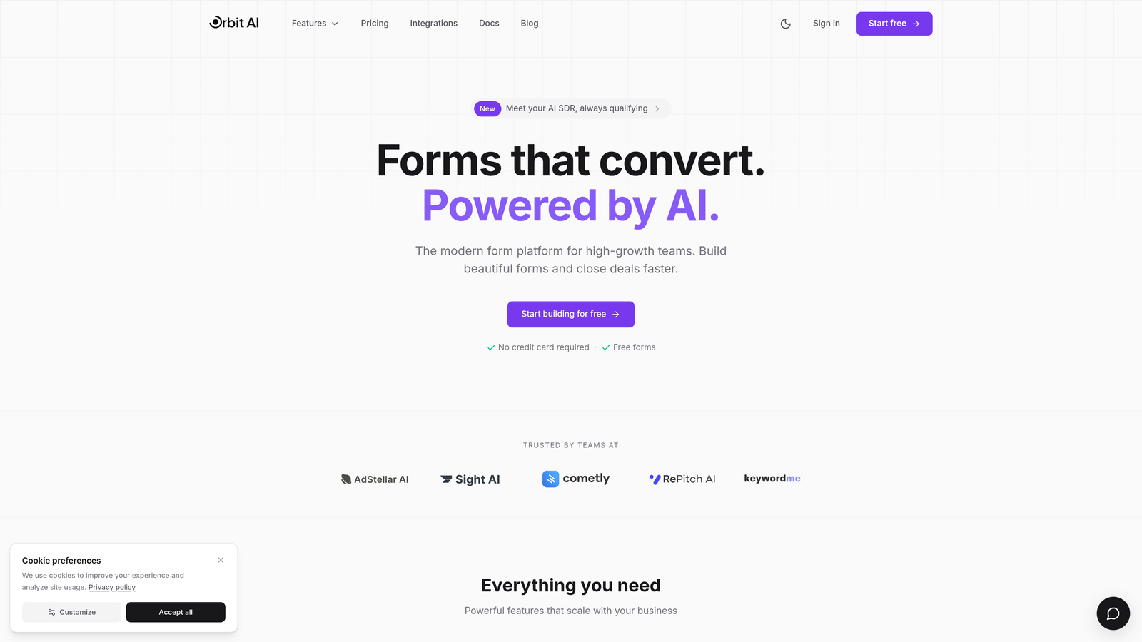 Screenshot of Orbit AI website
