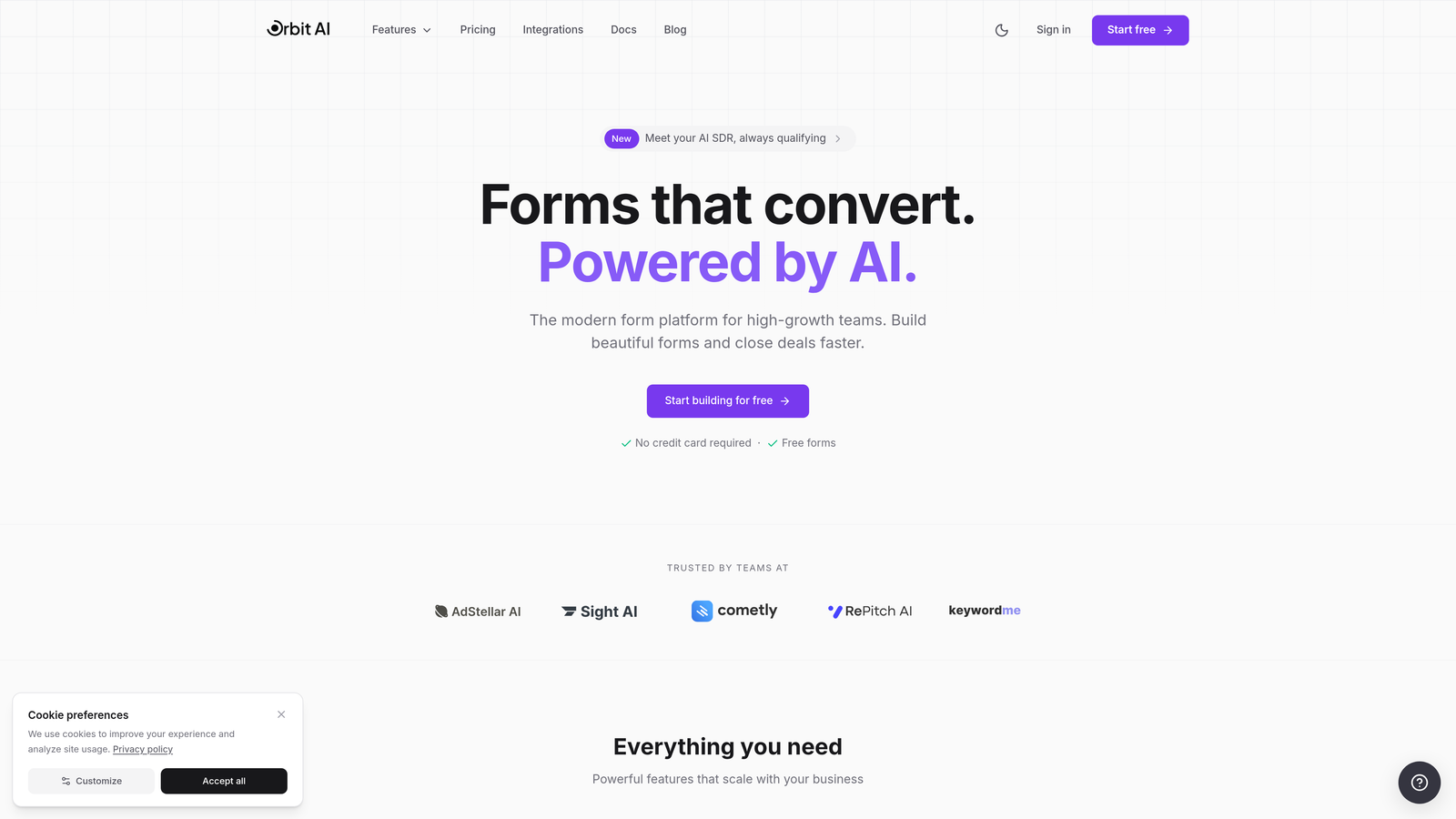 Screenshot of Orbit AI website
