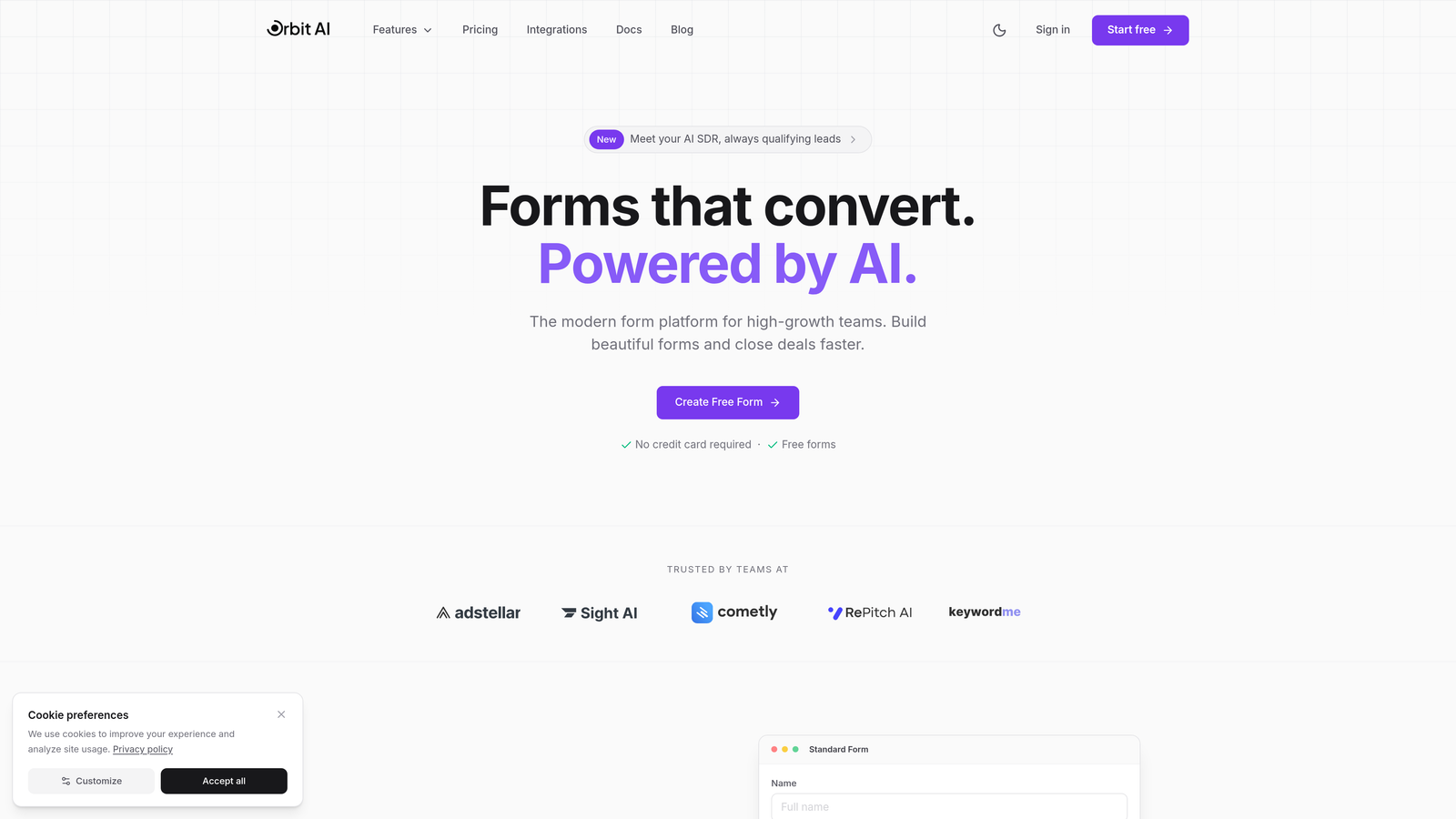 Screenshot of Orbit AI website