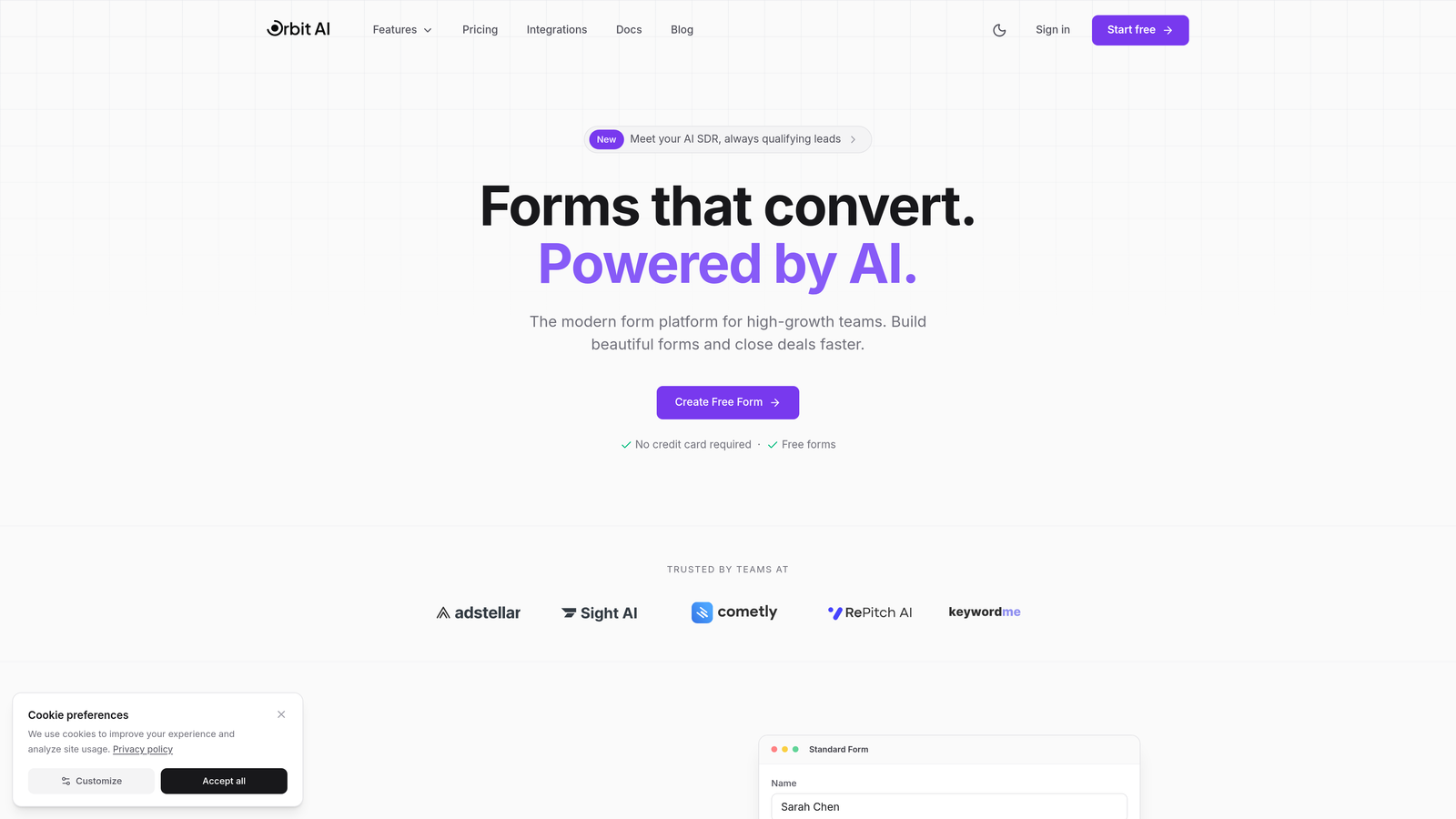 Screenshot of Orbit AI website