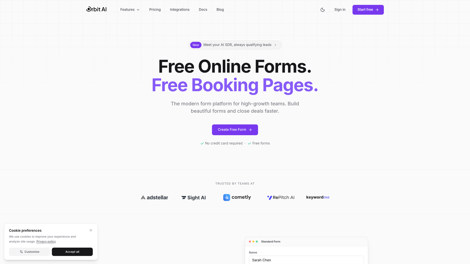 Screenshot of Orbit AI website