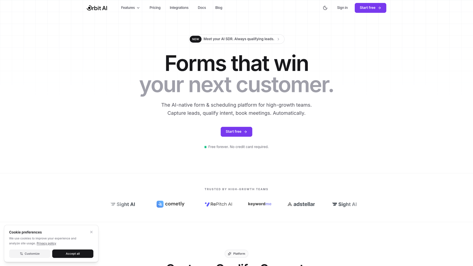 Screenshot of Orbit AI website