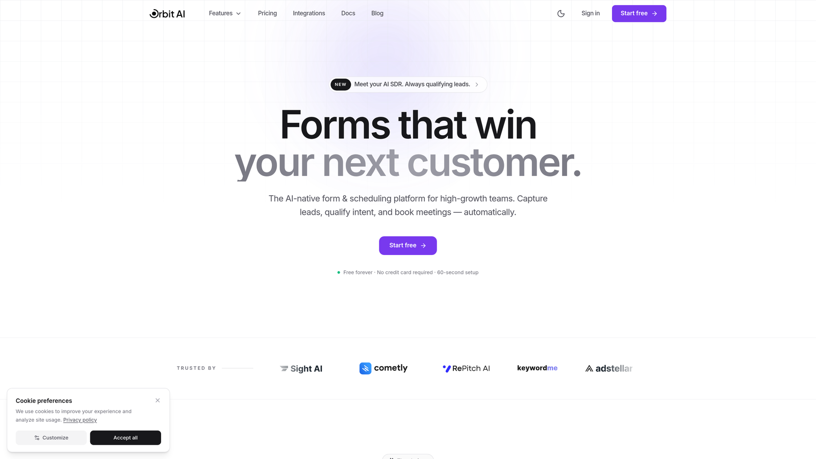 Screenshot of Orbit AI website