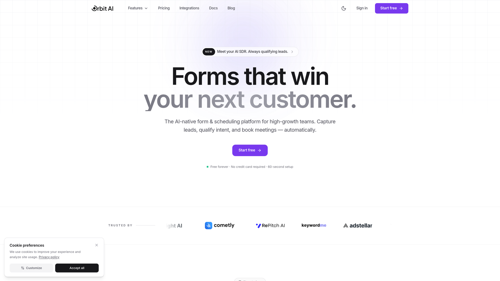 Screenshot of Orbit AI website